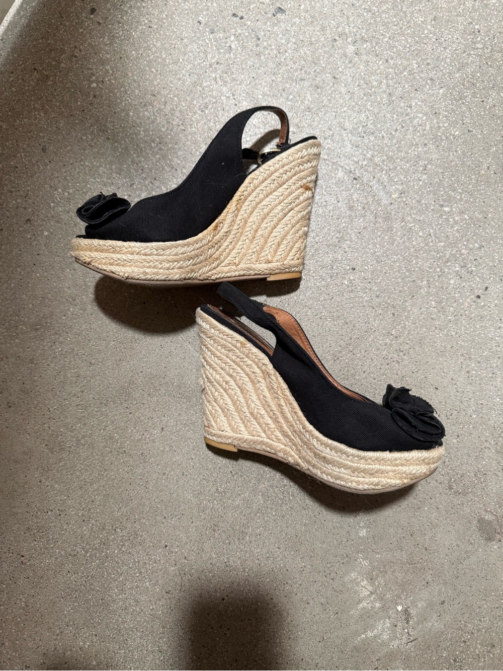 Steve Madden Black Floral Knot Slingback Espadrille Wedges